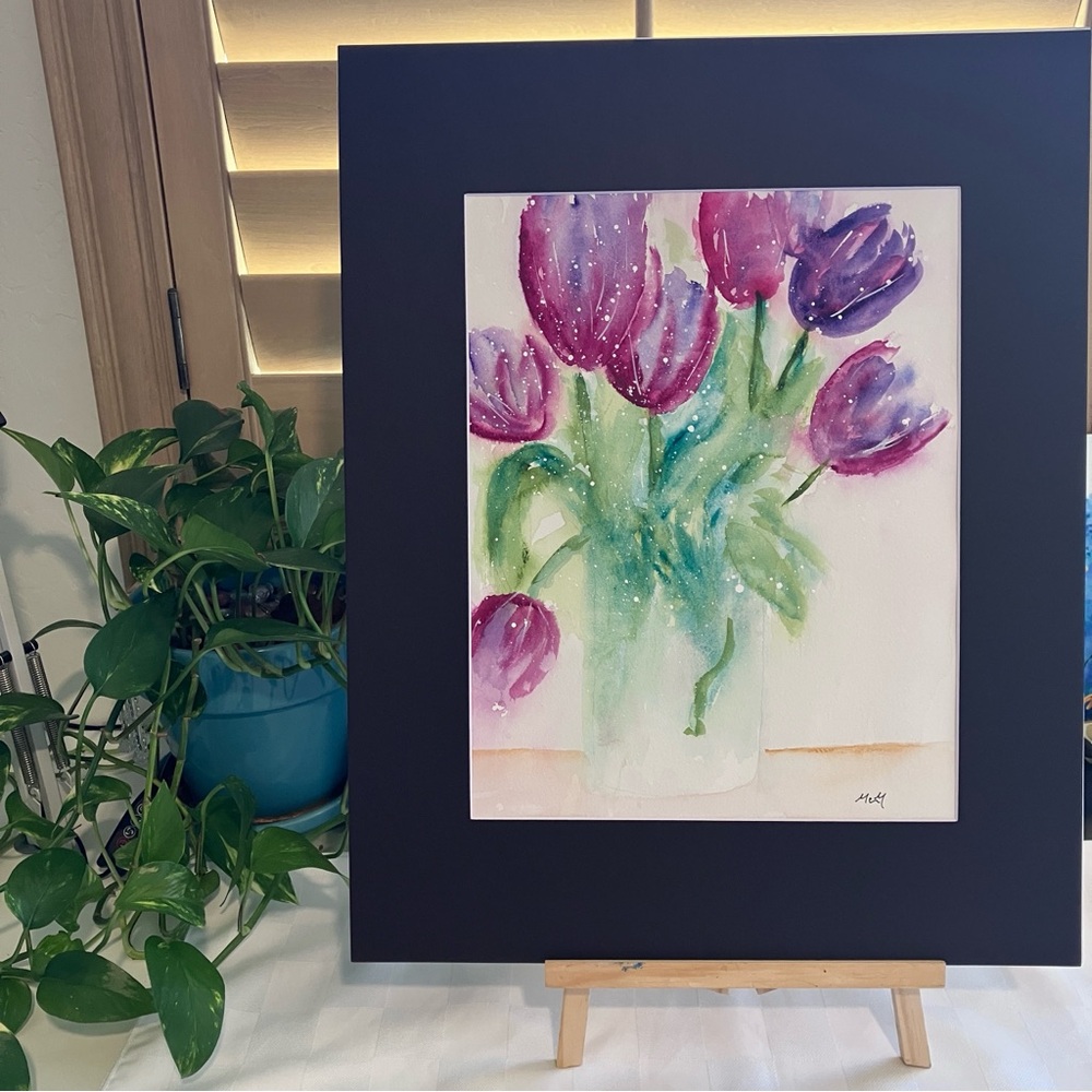 Abstract Floral Tulip Original Watercolor Wall Art Painting